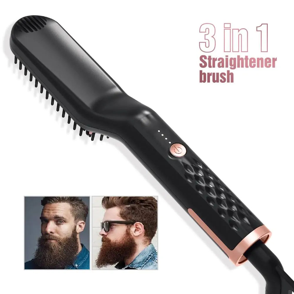 Men's Pro Heated Beard Straightener Comb | Electric Quick Styling Brush for Hair & Beard"