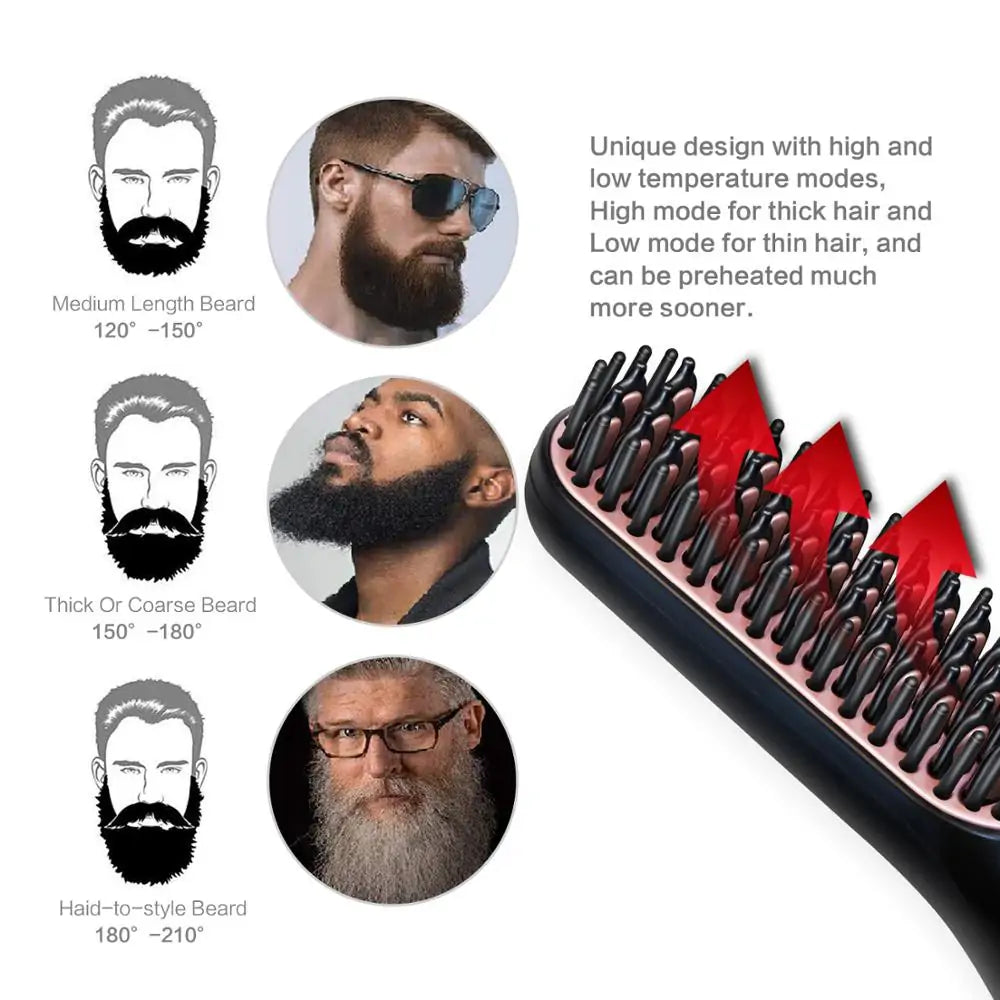 Men's Pro Heated Beard Straightener Comb | Electric Quick Styling Brush for Hair & Beard"